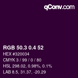 カラーコード: RGB 50.3 0.4 52 | qconv.com