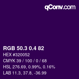 カラーコード: RGB 50.3 0.4 82 | qconv.com