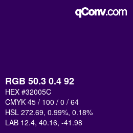 カラーコード: RGB 50.3 0.4 92 | qconv.com