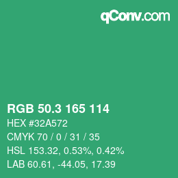 カラーコード: RGB 50.3 165 114 | qconv.com