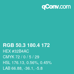 カラーコード: RGB 50.3 180.4 172 | qconv.com