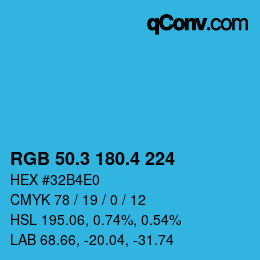 カラーコード: RGB 50.3 180.4 224 | qconv.com