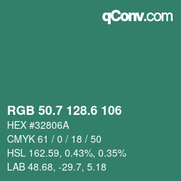 カラーコード: RGB 50.7 128.6 106 | qconv.com