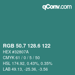 カラーコード: RGB 50.7 128.6 122 | qconv.com