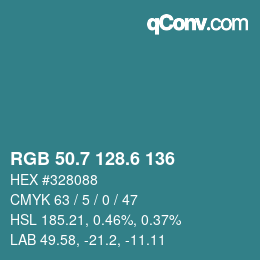 カラーコード: RGB 50.7 128.6 136 | qconv.com