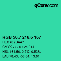 カラーコード: RGB 50.7 218.6 167 | qconv.com