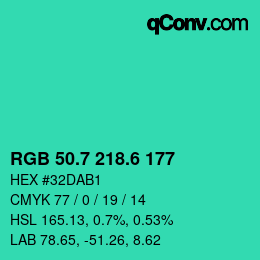 カラーコード: RGB 50.7 218.6 177 | qconv.com