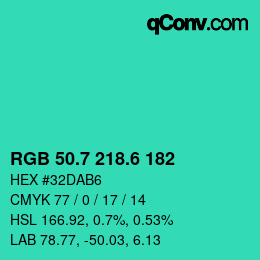 カラーコード: RGB 50.7 218.6 182 | qconv.com