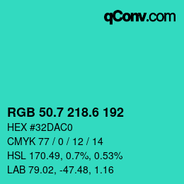 カラーコード: RGB 50.7 218.6 192 | qconv.com