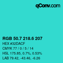 カラーコード: RGB 50.7 218.6 207 | qconv.com