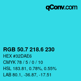 カラーコード: RGB 50.7 218.6 230 | qconv.com