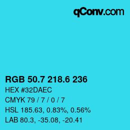 カラーコード: RGB 50.7 218.6 236 | qconv.com