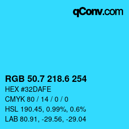 カラーコード: RGB 50.7 218.6 254 | qconv.com