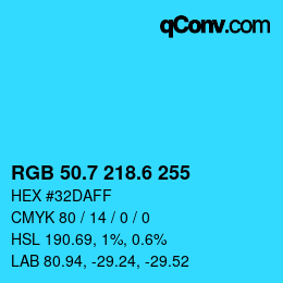 カラーコード: RGB 50.7 218.6 255 | qconv.com