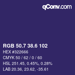 カラーコード: RGB 50.7 38.6 102 | qconv.com