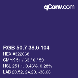 カラーコード: RGB 50.7 38.6 104 | qconv.com
