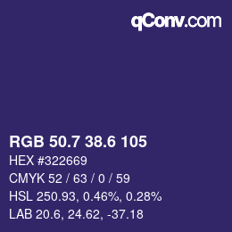 カラーコード: RGB 50.7 38.6 105 | qconv.com