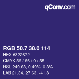 カラーコード: RGB 50.7 38.6 114 | qconv.com
