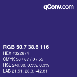 カラーコード: RGB 50.7 38.6 116 | qconv.com