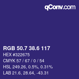 カラーコード: RGB 50.7 38.6 117 | qconv.com
