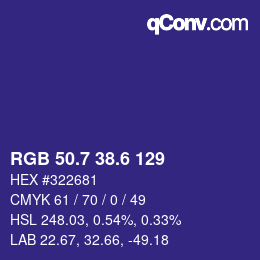 カラーコード: RGB 50.7 38.6 129 | qconv.com