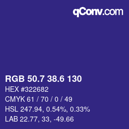 カラーコード: RGB 50.7 38.6 130 | qconv.com
