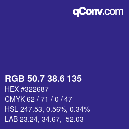 カラーコード: RGB 50.7 38.6 135 | qconv.com