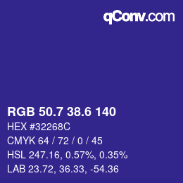 カラーコード: RGB 50.7 38.6 140 | qconv.com