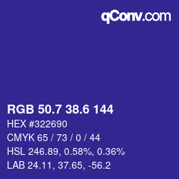 カラーコード: RGB 50.7 38.6 144 | qconv.com