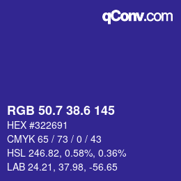 カラーコード: RGB 50.7 38.6 145 | qconv.com