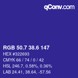 カラーコード: RGB 50.7 38.6 147 | qconv.com