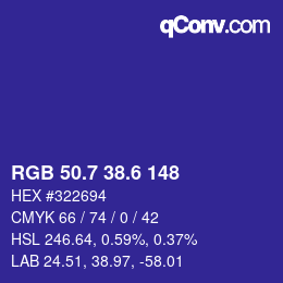 カラーコード: RGB 50.7 38.6 148 | qconv.com