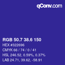 カラーコード: RGB 50.7 38.6 150 | qconv.com