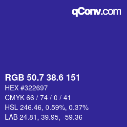 カラーコード: RGB 50.7 38.6 151 | qconv.com