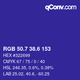 カラーコード: RGB 50.7 38.6 153 | qconv.com
