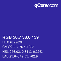 カラーコード: RGB 50.7 38.6 159 | qconv.com