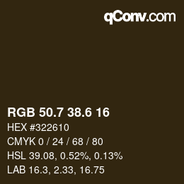 カラーコード: RGB 50.7 38.6 16 | qconv.com
