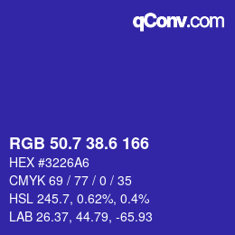 カラーコード: RGB 50.7 38.6 166 | qconv.com