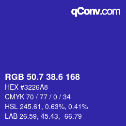 カラーコード: RGB 50.7 38.6 168 | qconv.com