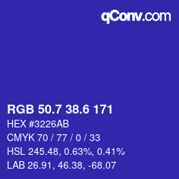カラーコード: RGB 50.7 38.6 171 | qconv.com