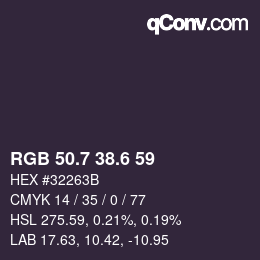 カラーコード: RGB 50.7 38.6 59 | qconv.com