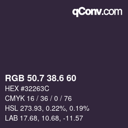 カラーコード: RGB 50.7 38.6 60 | qconv.com
