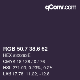 カラーコード: RGB 50.7 38.6 62 | qconv.com