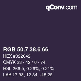 カラーコード: RGB 50.7 38.6 66 | qconv.com
