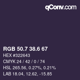 カラーコード: RGB 50.7 38.6 67 | qconv.com