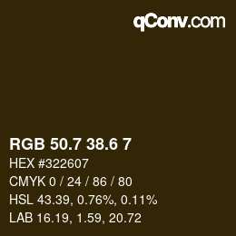 カラーコード: RGB 50.7 38.6 7 | qconv.com