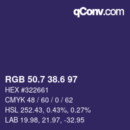 カラーコード: RGB 50.7 38.6 97 | qconv.com