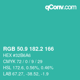 カラーコード: RGB 50.9 182.2 166 | qconv.com
