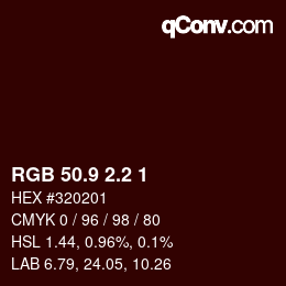 Color code: RGB 50.9 2.2 1 | qconv.com
