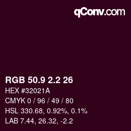 カラーコード: RGB 50.9 2.2 26 | qconv.com
